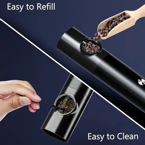 Home Hero Automatic Salt & Pepper Grinders - USB Rechargeable Gravity Feed Grinder Set With LED