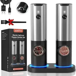 HOMCYTOP Electric Salt & Pepper Grinder Set - USB Rechargeable, Adjustable Coarseness, LED Light